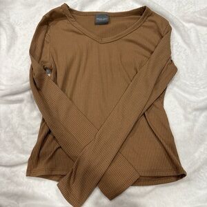 Olivia Rae Tan Ribbed Long Sleeve Top